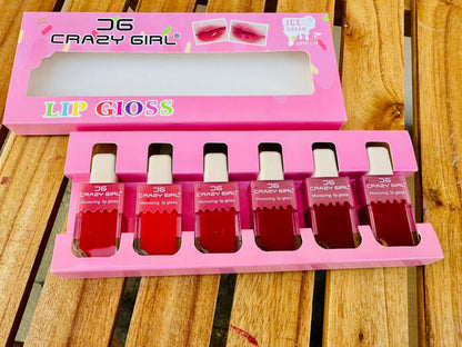 Crazy Girl Ice Cream Lip Gloss – Set of 6 🍦💋✨
