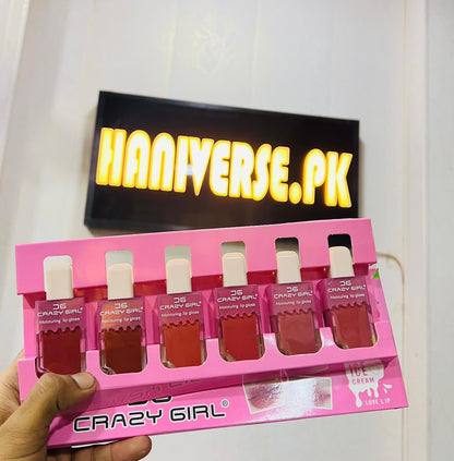 Crazy Girl Ice Cream Lip Gloss – Set of 6 🍦💋✨