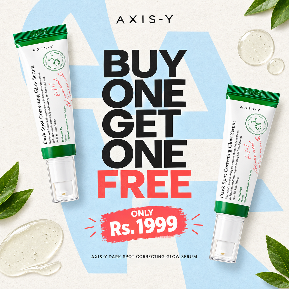 AXIS-Y Dark Spot Correcting Glow Serum buy one get one free two-bottle offer for Rs. 1999