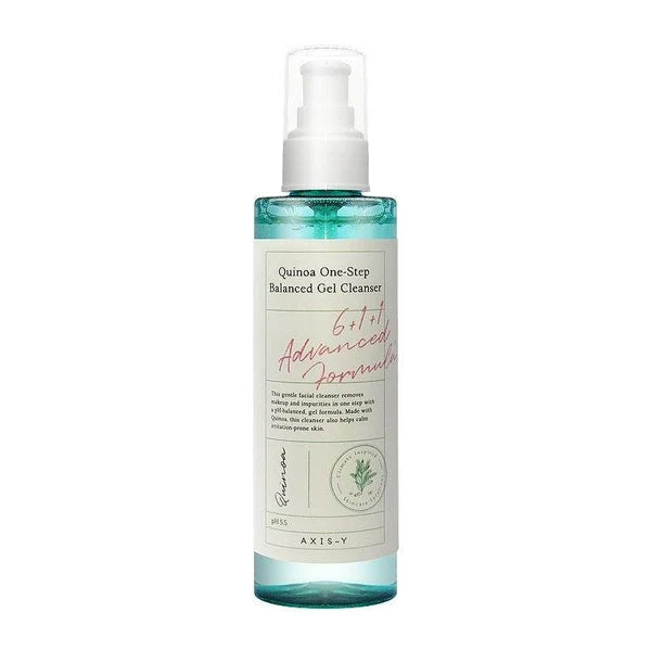 AXIS-Y Quinoa One-Step Balanced Gel Cleanser clear pump bottle with protective cap