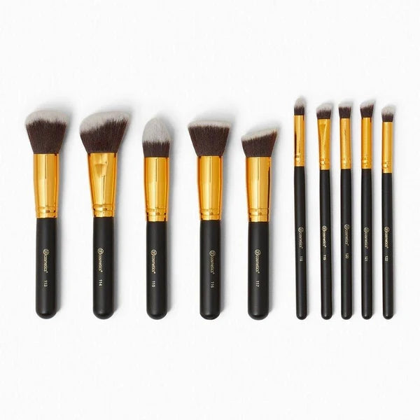 BH Cosmetics 10 piece makeup brush set with black handles and gold ferrules