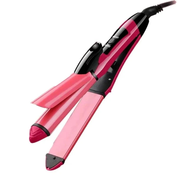 2-in-1 Hair Straightener & Curling Iron – Pink & Black