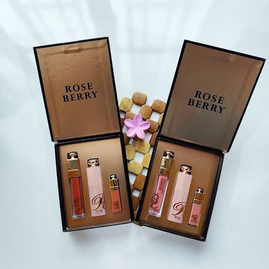 🌸 ROSE BERRY NATURAL GLOW LIP GLOSS 3‑PIECE COMBO 🌸