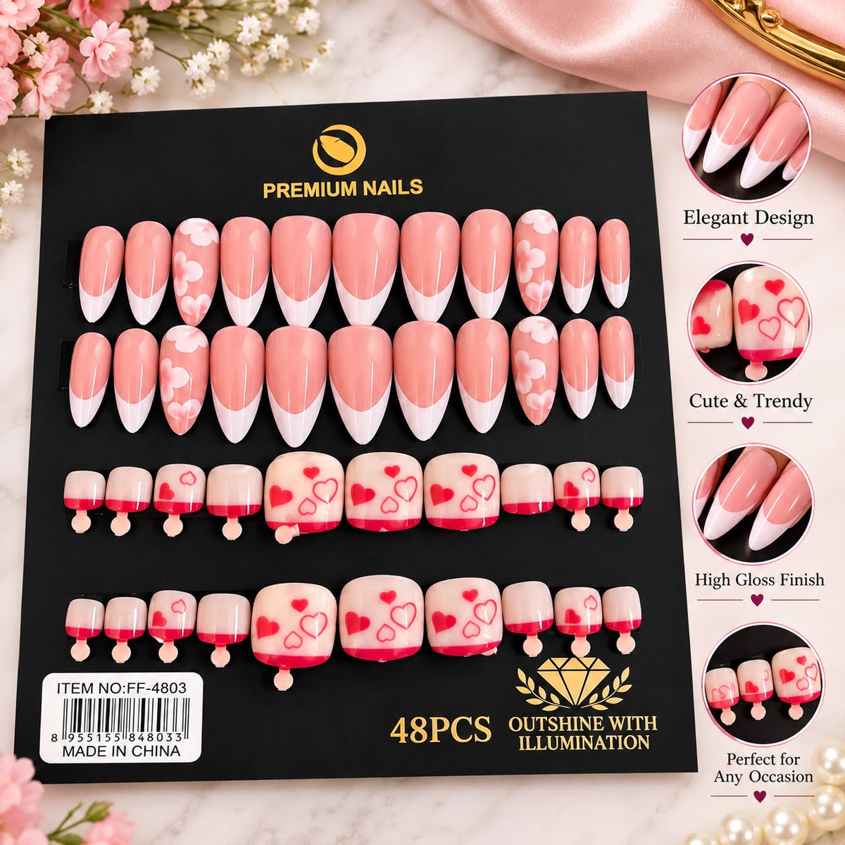 💅 Pink Glam 48 Pcs Premium Hand & Foot Press-On Nails  🎨 Available in Different Colors & Designs