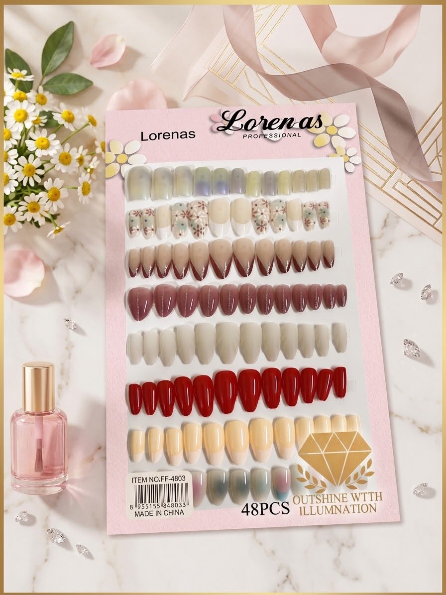 new nails Lorenas Professi onal 48 Pcs Premium Multi-Design Press-On Nails