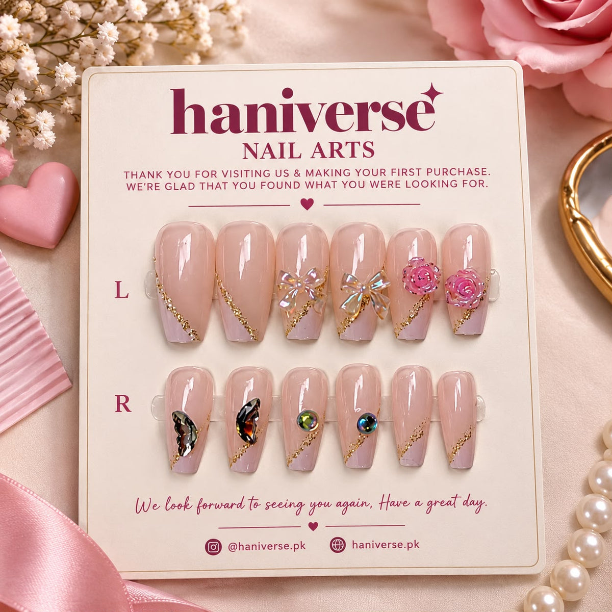 Haniverse Luxe Glam Nails – Different Colors Available | Designer Sticker Free ✨💅