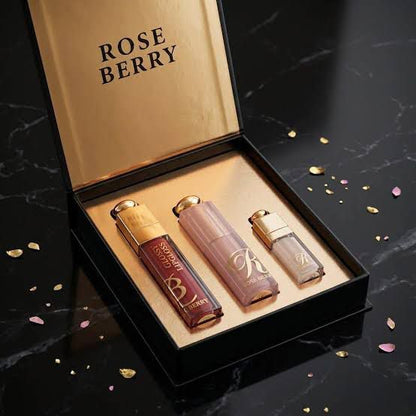 🌸 ROSE BERRY NATURAL GLOW LIP GLOSS 3‑PIECE COMBO 🌸