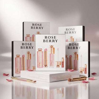 🌸 ROSE BERRY NATURAL GLOW LIP GLOSS 3‑PIECE COMBO 🌸