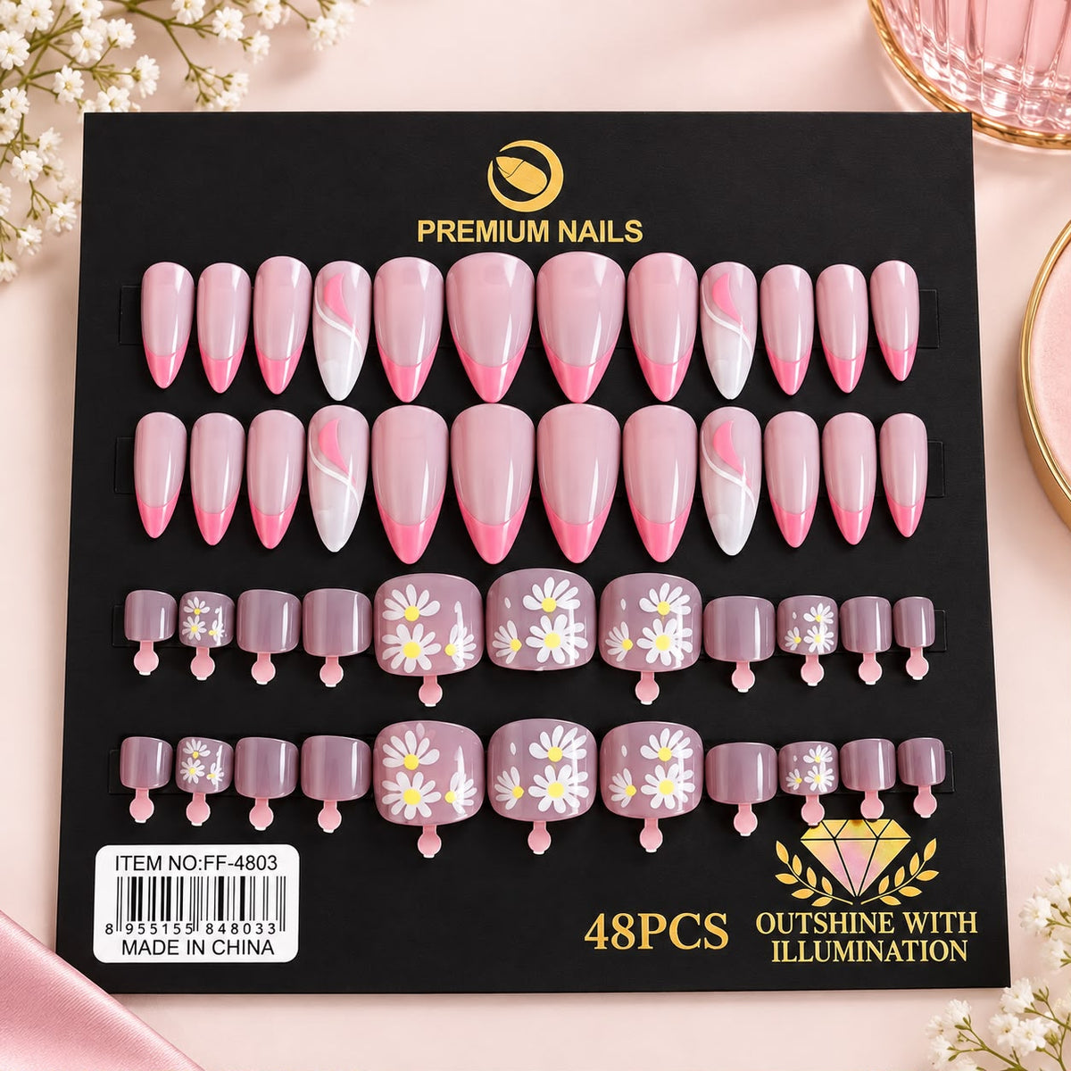 💅 Pink Glam 48 Pcs Premium Hand & Foot Press-On Nails  🎨 Available in Different Colors & Designs