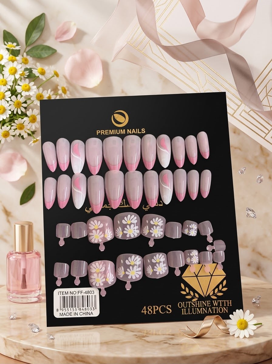 💅 Pink Glam 48 Pcs Premium Hand & Foot Press-On Nails  🎨 Available in Different Colors & Designs