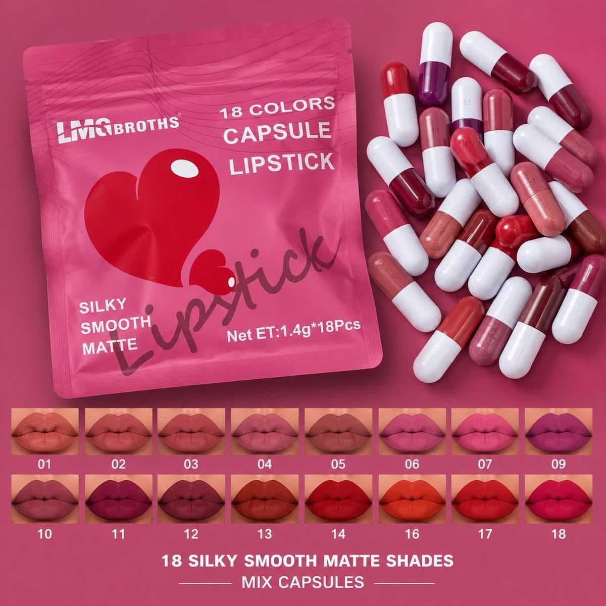 18-Color Matte Capsule Lipstick Set – 18 Pieces