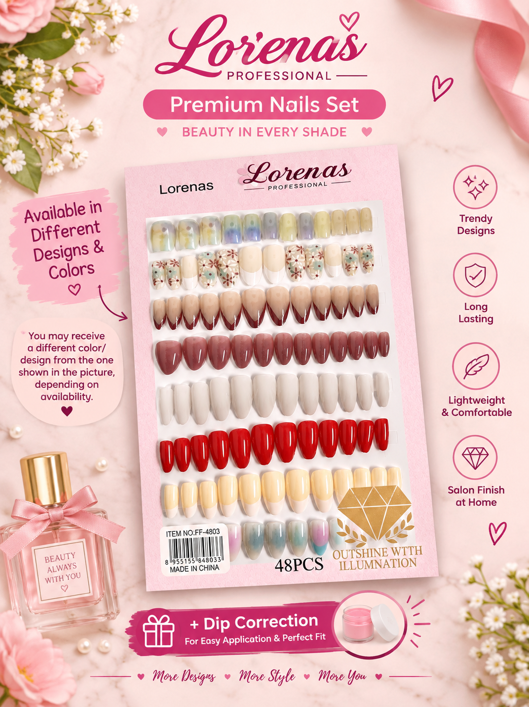 new nails Lorenas Professi onal 48 Pcs Premium Multi-Design Press-On Nails